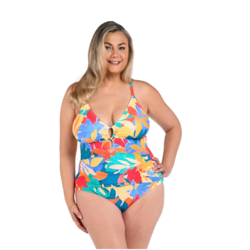 La Blanca Underwire Lace Up One Piece Swimsuit 18W